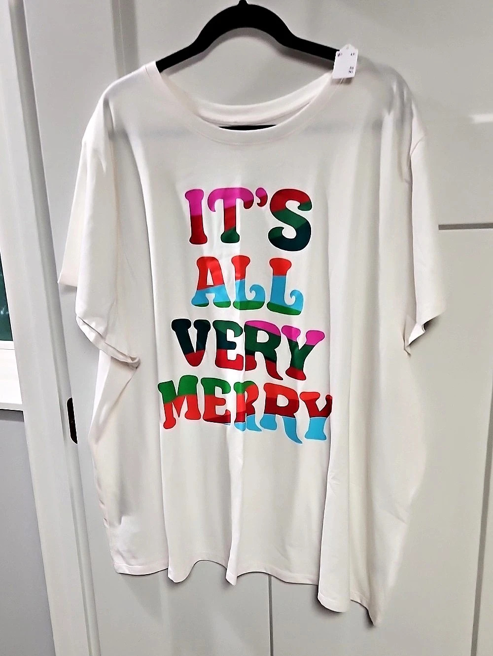 It's All Very Merry T-Shirt Graphic Tee White Size XL NWT